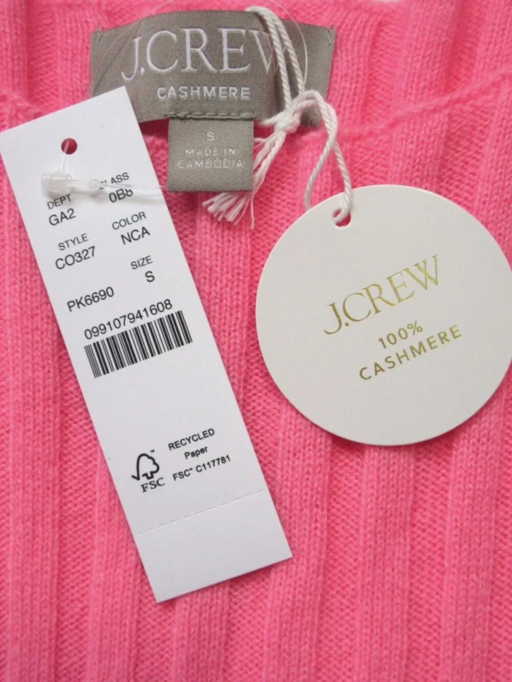 NWT J.Crew Wide-rib Cashmere Sweater Shell in Neon Capri Pink Knit S